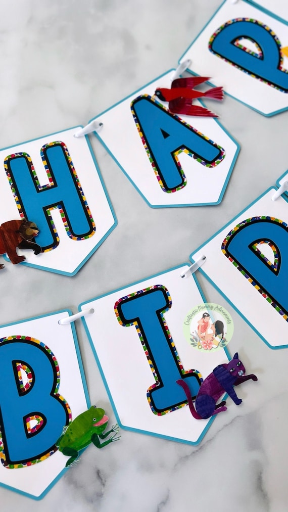 Brown Bear Brown Bear Happy Birthday Banner, Brown Bear Brown Bear Party Decorations, Children’s Book Birthday Party Theme