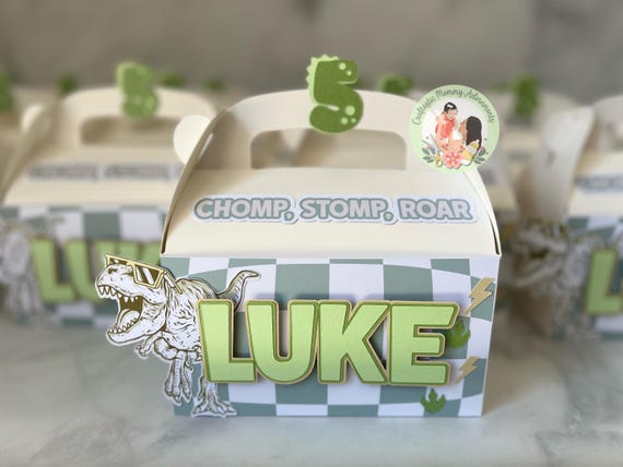 T-Rex Dinosaur Party Favor Boxes | Dino Birthday Gable Boxes | Kids Jurassic Party Decor | Roar Birthday Treat Boxes | T-Rex Theme Birthday
