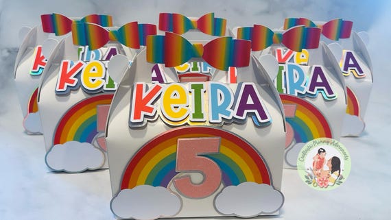 Rainbow Theme Birthday Party Favor Boxes, Rainbow Theme Gable Boxes, Custom Gable Boxes, Rainbow Birthday Party Decor