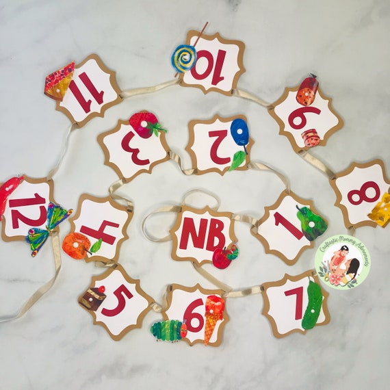 The Very Hungry Caterpillar Milestone Birthday Banner, The Very Hungry Caterpillar Birthday Photo Banner, Milestone Banner