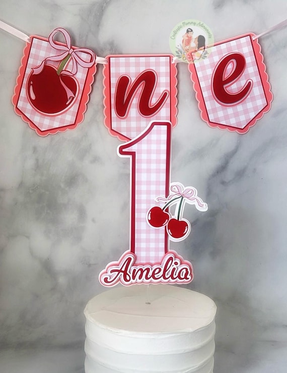 She's the Cherry on Top Theme Party Decor, Cherry 1st Birthday Party Coquette, Cherry Cake Topper, Cherry High Chair Banner, Cherry Birthday