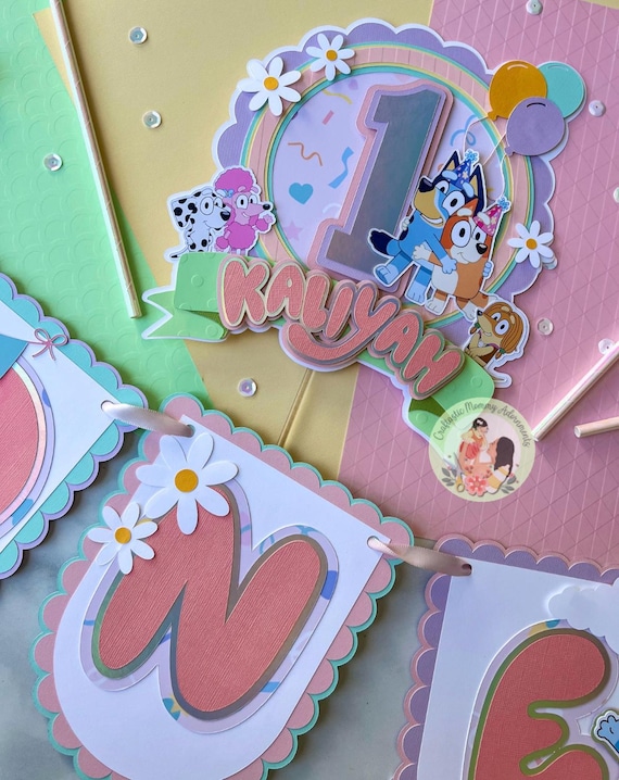 Bluey Theme Birthday Party Decor, Bluey and Bingo Cake Topper, Bluey Birthday Banner, Bluey Theme High Chair Banner