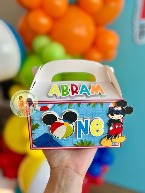 Mickey Pool Party Favors, Mickey & Friends Gable Boxes, Pool Theme Birthday Candy Boxes, 1st Pool Birthday Party