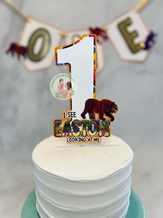 Brown Bear Brown Bear Happy Birthday High Chair Banner, Brown Bear Brown Bear Smash  Cake Topper, Children’s Book Birthday Party Theme