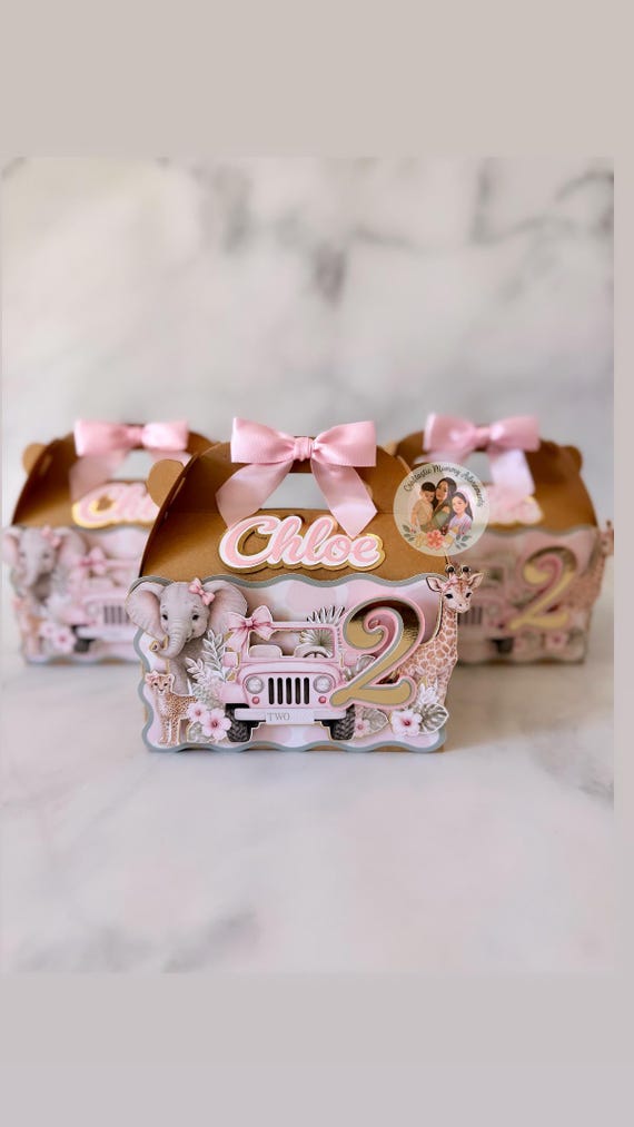 Two Wild Pink Safari Gable Favor Boxes, Pink Safari Birthday Party Favor Boxes, Safari Birthday Decor, TWO WILD Party Favors, Pink Safari