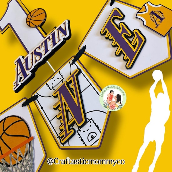 Basketball Birthday Banner, Basketball Smash Cake Topper, Lakers Birthday Banner, Lakers Theme Party Decor, Rookie of the Year Theme