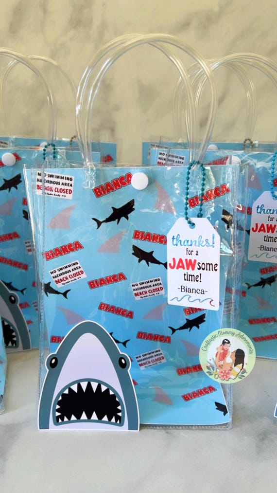 JAWS Shark Theme Party Favor Bags, Custom Clear Candy Bags, JAWS Candy Bags, JAWS Party Favor Birthday Bags, Shark Birthday Decorations