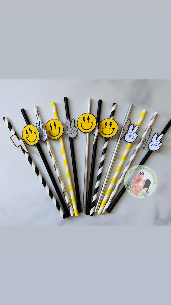 ONE Happy Dude Paper Straws, One Cool dude custom straws, Happy face paper straws, One Happy Dude Party Decor