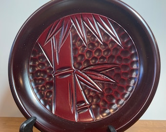 Kamakura Bori Round Dish | Bamboo Design Hand-carved Plate from Kamakura | Vintage Handcrafted Plate