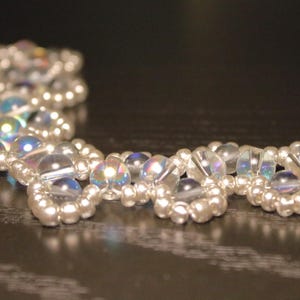 Elegant Rungs Silver Iridescent Gray Glass Beaded Bracelet