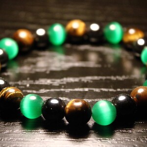 Tiger&#39;s Eye Green Glass Hematite Elastic Bracelet