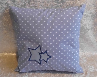 Cushion including ticking, stars, blue-white, 30 cm