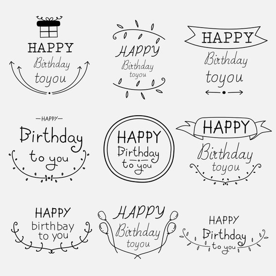 Hand Drawn Happy Birthday Typographic Set Happy Birthday Logo Etsy