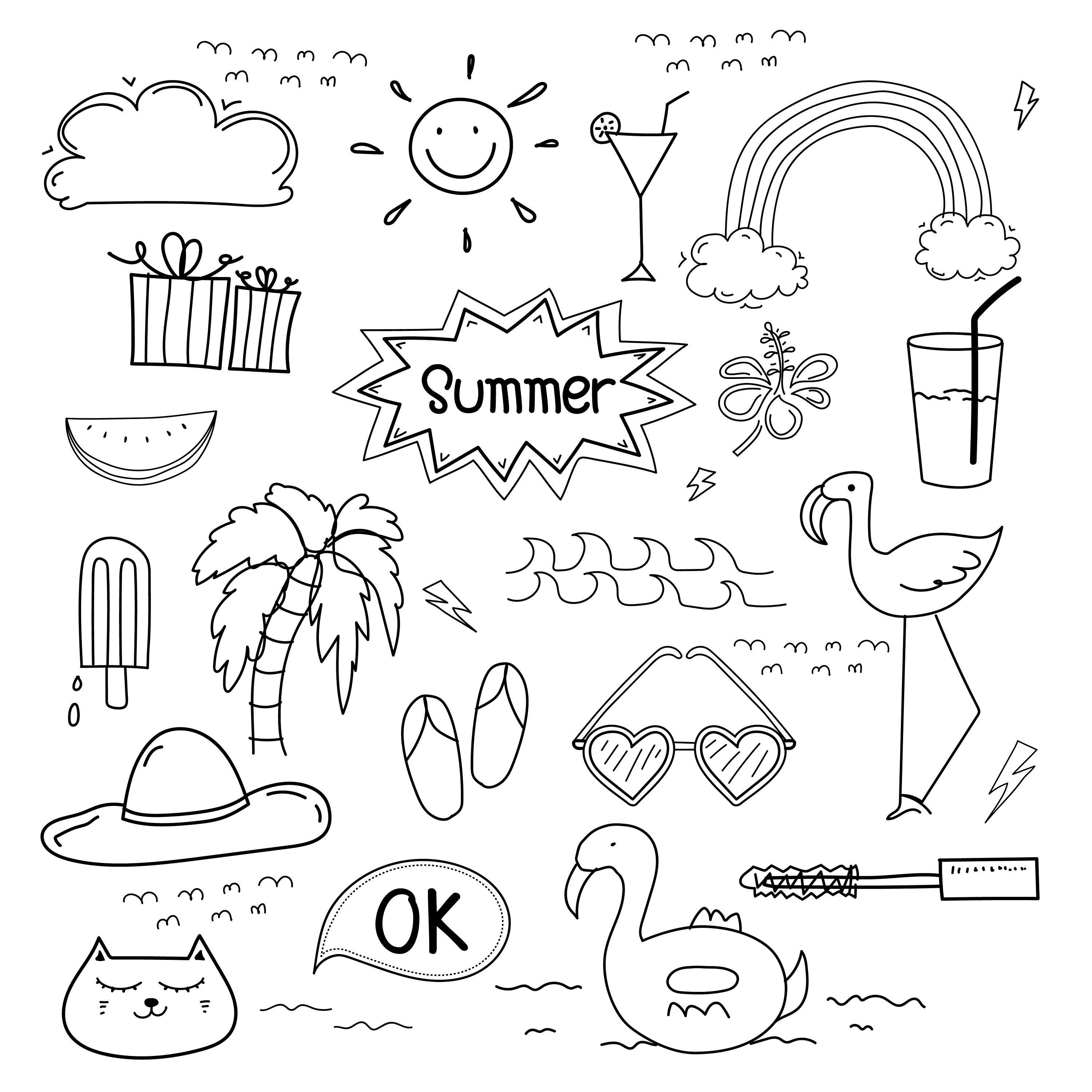 Hand gezeichnet Doodle Sommer Vector Set. Sommer-Clipart | Etsy