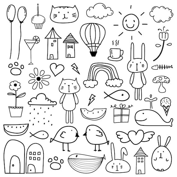 Hand Drawn Doodle Kids Clipart Doodle Clipart For Kids | Etsy