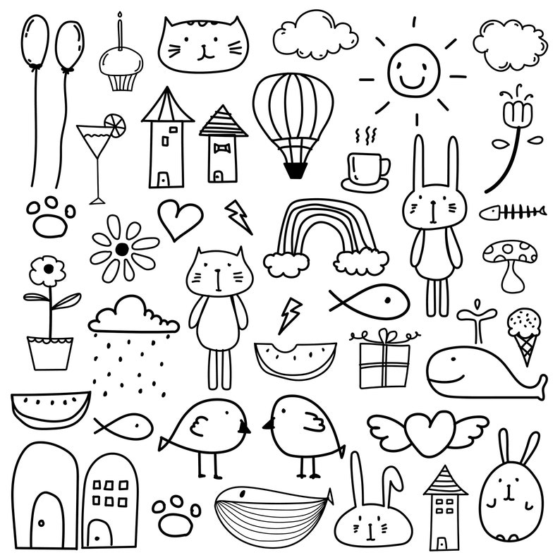 Hand Drawn Doodle Kids Clipart Doodle Clipart For Kids Etsy