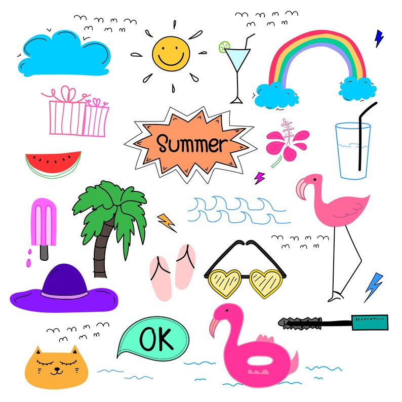 Hand Drawn Doodle Summer Vector Set. Summer Clipart Doodle | Etsy