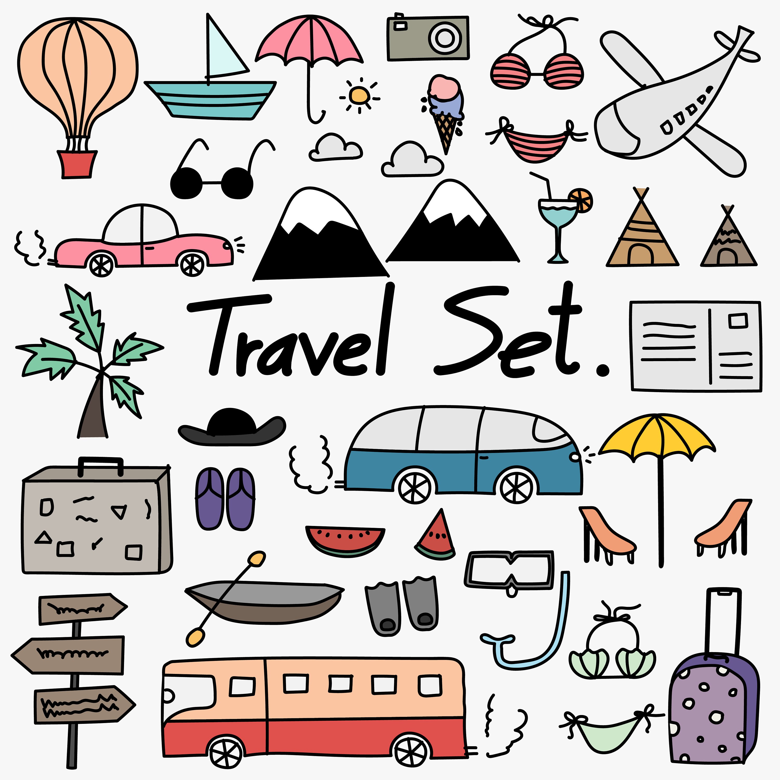 Hand Drawn Doodle Travel Set Doodle Travel Clipart Travel Etsy