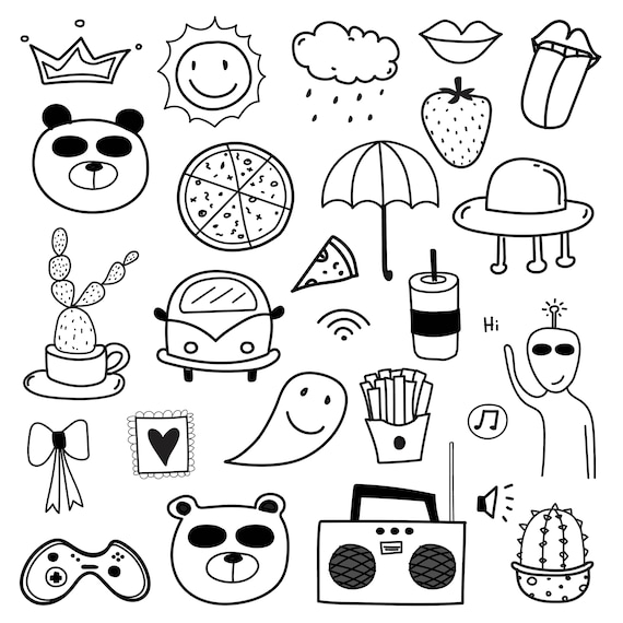 Hand Drawn Doodle Lovely Vector Set. Doodle Funny Clipart Set | Etsy