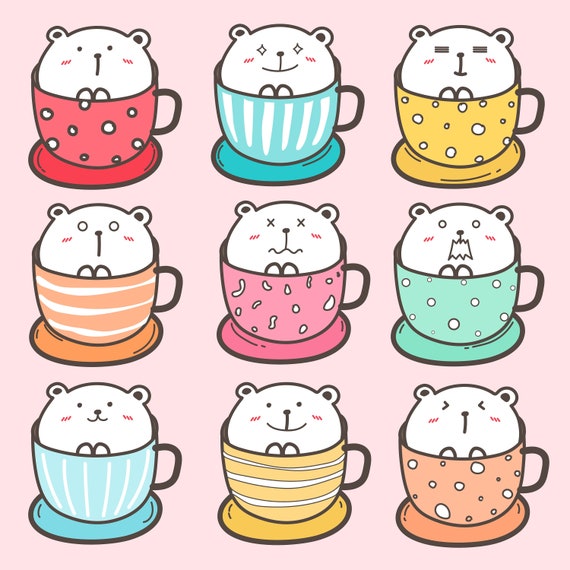 Download Cute Bear In The Cup Clipart Set Cute Animal Clipart ...