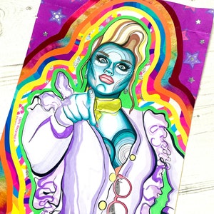 Kitty Scott Claus - Original Drag Queen Mixed Media LGBT Illustration