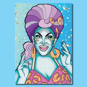 Bendela Creme ‘Leopard’ - Drag Queen Mixed Media Queer Fine Art Print Postcard