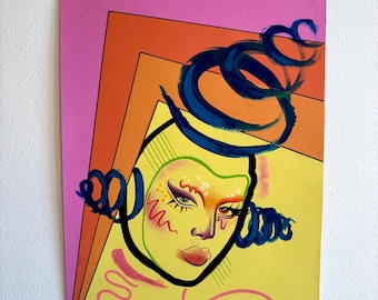 Nini Coco - Drag Race, Ilustración LGBT original en técnica mixta