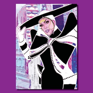 Rose ‘Black and White’ - Drag Queen Mixed Media LGBT Queer Art Print Postcard