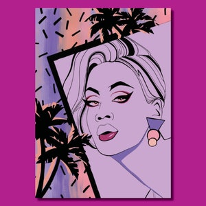 Raja ‘80s’ - Drag Queen Mixed Media Queer Art LGBT Print Postcard
