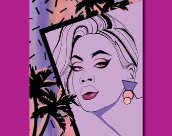 Raja ‘80s’ - Drag Queen Mixed Media Queer Art LGBT Print Postcard