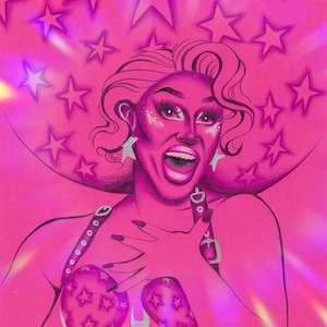 Vicki Vivacious &#39;Western Pink&#39; Drag Race UK Print, Drag Queen Art Print Postcard