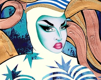 Postal con impresión artística de la carrera de drag 'Náutica' de Choriza May