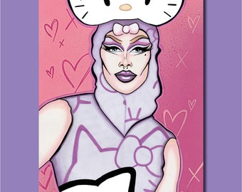 Pearl 'Kitty Girl' - Drag Queen Mixed Media LGBT Queer Art Print Postcard
