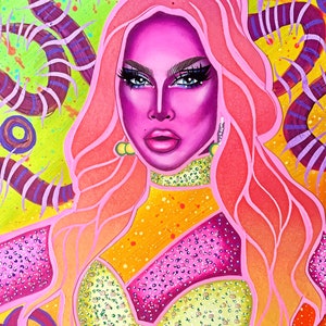 Awhora - Drag Race UK, Drag Queen Mixed Media Art Print Postcard