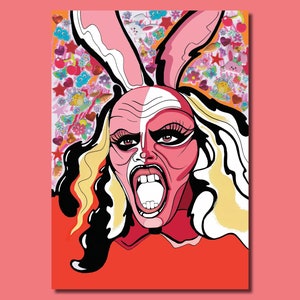 Bimini Bon Boulash ‘Bunny’ - Drag Queen Mixed Media Queer Art Print Postcard