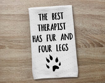 The Best Therapist has Fur and Four Legs, Ferret Towel, Ferret Lover, Weasel Towel, Kitchen Towel, Ferret Kitchen Towel, Waffle Weave