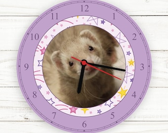 Purple Stars Personalized Custom Wall Clock, Ferret Clock, Ferret Gift, Ferret Lover, Personalized Clock, Christmas Gift, Gifts for Her