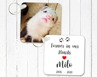 Ferret Double Sided Sleutelhanger, Aangepaste Foto Sleutelhanger, gepersonaliseerde foto aandenken, aangepaste tekst sleutelhanger, Memorial Keepsake