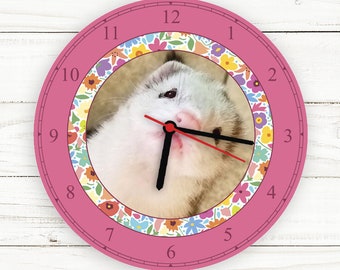 Girly Pink Flower Personalized Custom Wall Clock, Ferret Clock, Ferret Gift, Ferret Lover, Personalized Clock, Christmas Gift, Gifts for Her