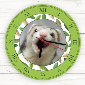 Jungle Leaves Personalized Custom Wall Clock, Ferret Clock, Ferret Gift, Ferret Lover, Personalized Clock, Christmas Gift, Gifts for Her