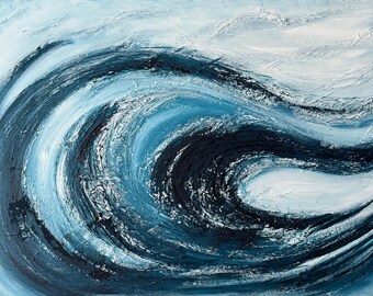 Ghost Wave - original 40" x 30" textured art on finished 2" canvas - ready to hang