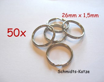 50 x Schlüsselringe aus Federstahl 26 mm