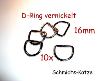10 x D-Ring 16mm vernickelt