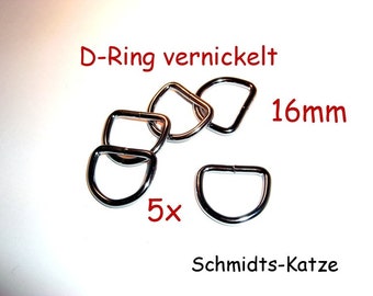 5 x D-Ring 16mm vernickelt