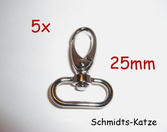 5x karabijnhaken 25 mm zilver