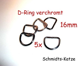 5 x D-ring 16 mm chrome-plated