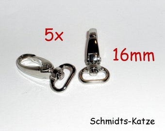 5x Karabinerhaken 16mm Silber