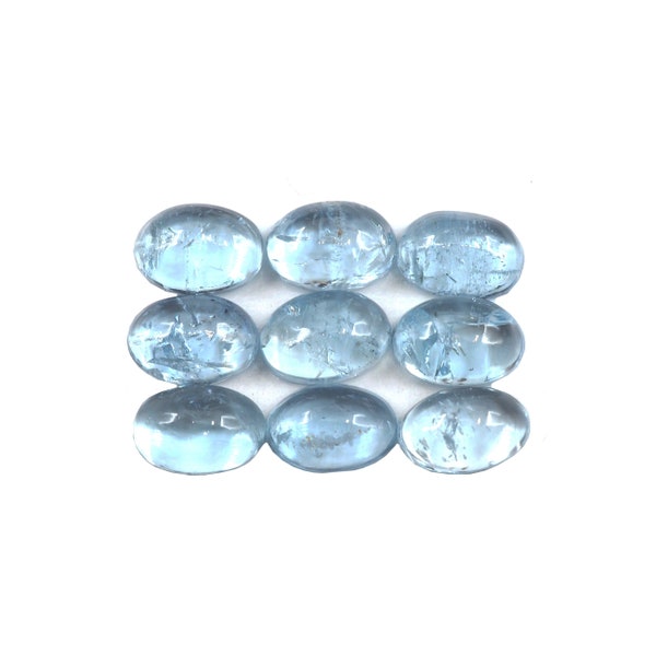 Aquamarine Oval Cabs 6 x 4 mm Approximately 4.05 Carat, 9 Pieces (GTG-AQ-92)