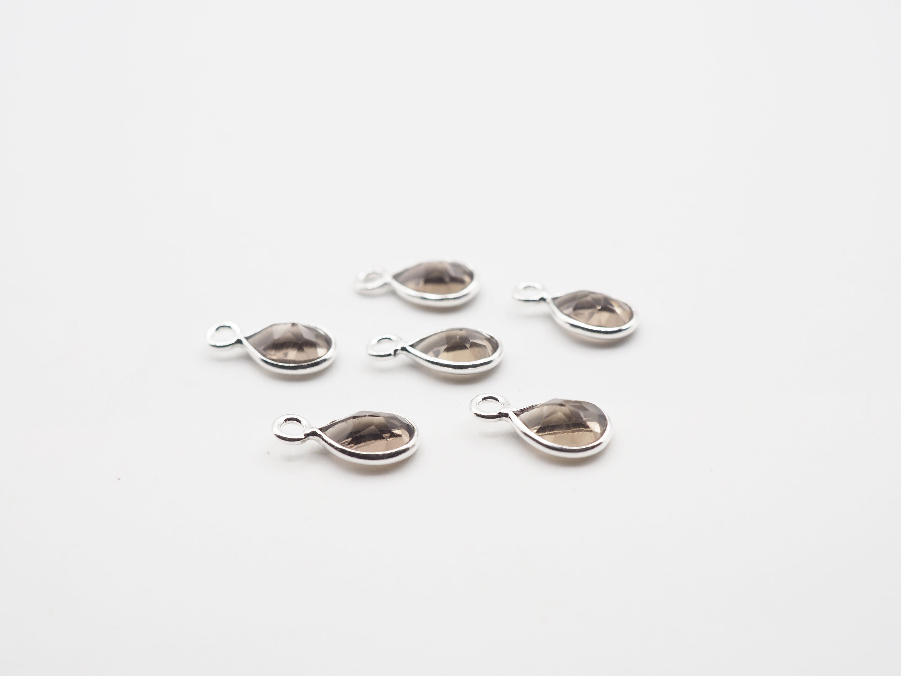 6x4mm Smoky Topaz, Silver Bezel, Double Connector, Smoky