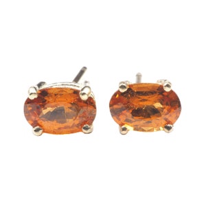 Spessartite Garnet Oval  6x4 mm Stud Earrings in 14K Rose  Gold